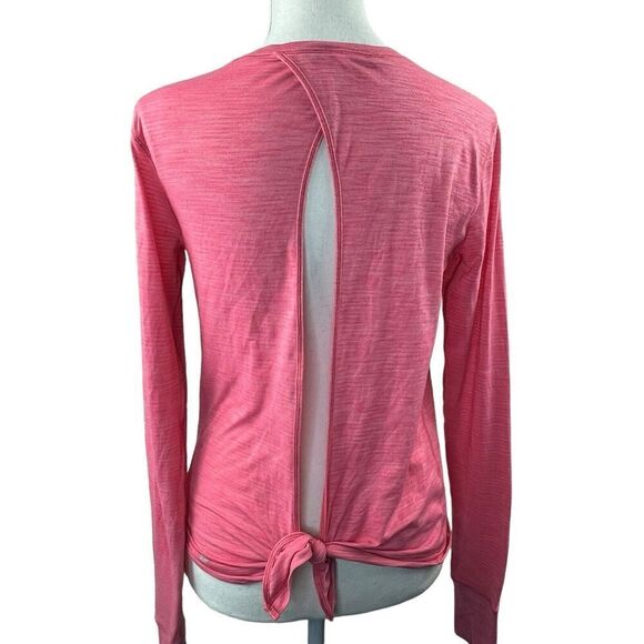 Lululemon Beat The Heat Back Tie Long Sleeve Top Size 6 Coral Pink Open Back - Picture 7 of 12